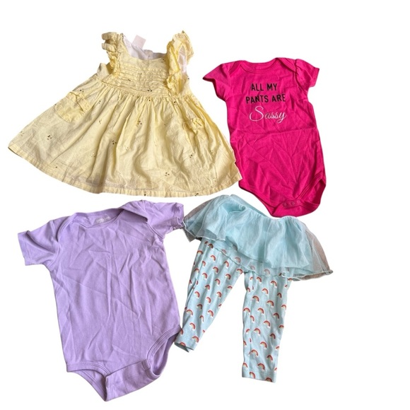 Bundle 9M Baby Girls 9PC Set Lot Dresses Pajama Pants Overall Bubble Onesie - Picture 2 of 12